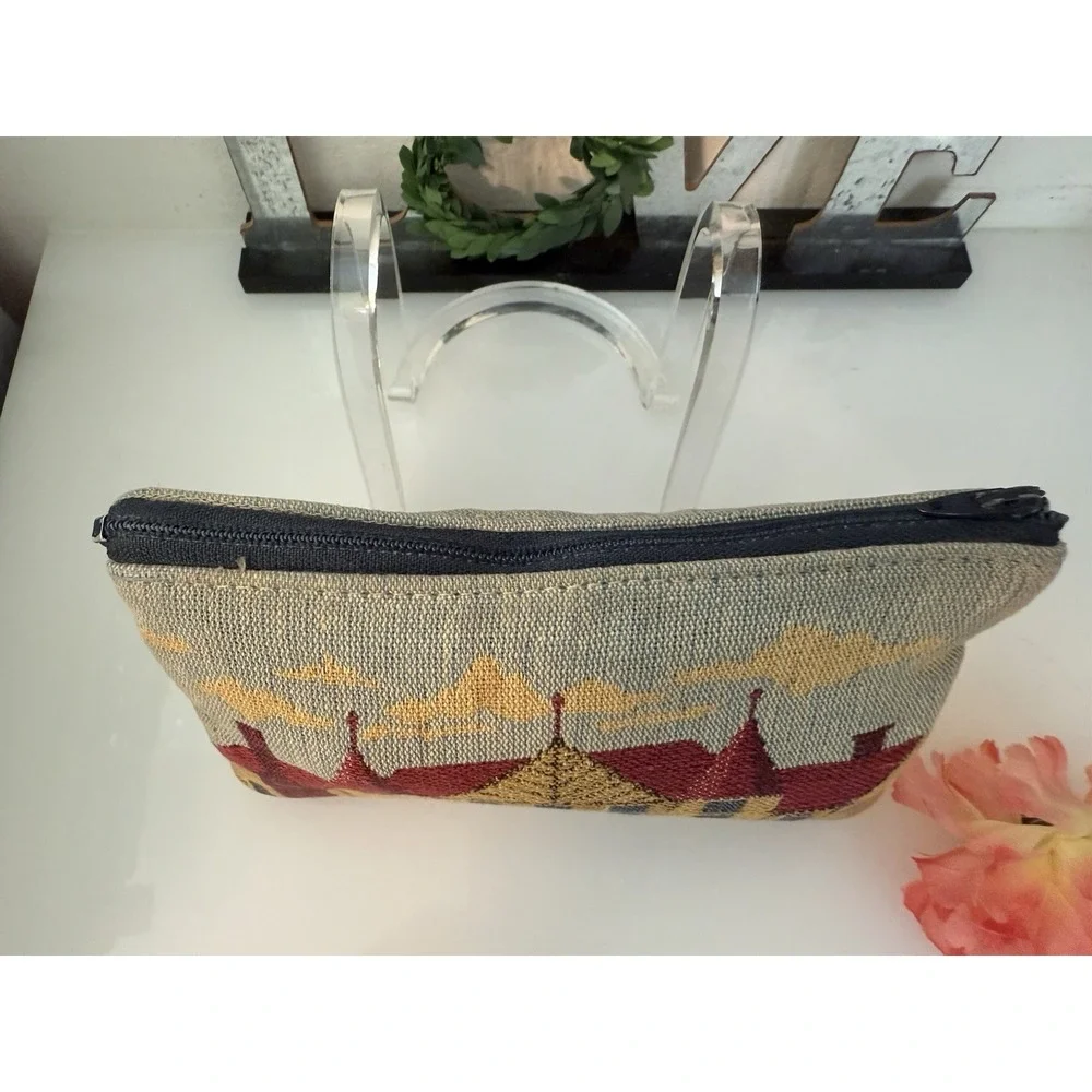 Vintage Tapestry Row Houses‎ Embroidered Style Zippered Bag Makeup Pouch 7